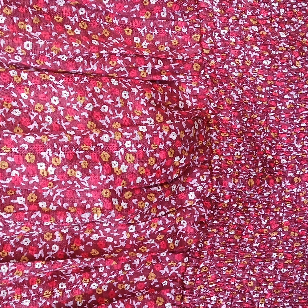 Universal Thread Red Floral Blouse Smocking 100% Cotton Sz Lg. Cottagecore - Picture 2 of 12